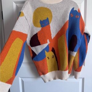 AELFRIC EDEN Sz L Graphic Colorful Rainbow Crewneck Cat Sweater Unisex Colorful